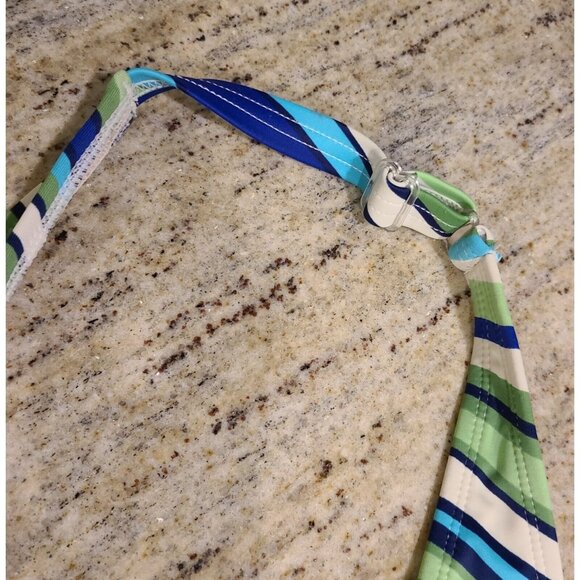 LL Bean Tankini Swim Skirt Set Plus Size 18 Blue Green Stripe Halter - Picture 10 of 16